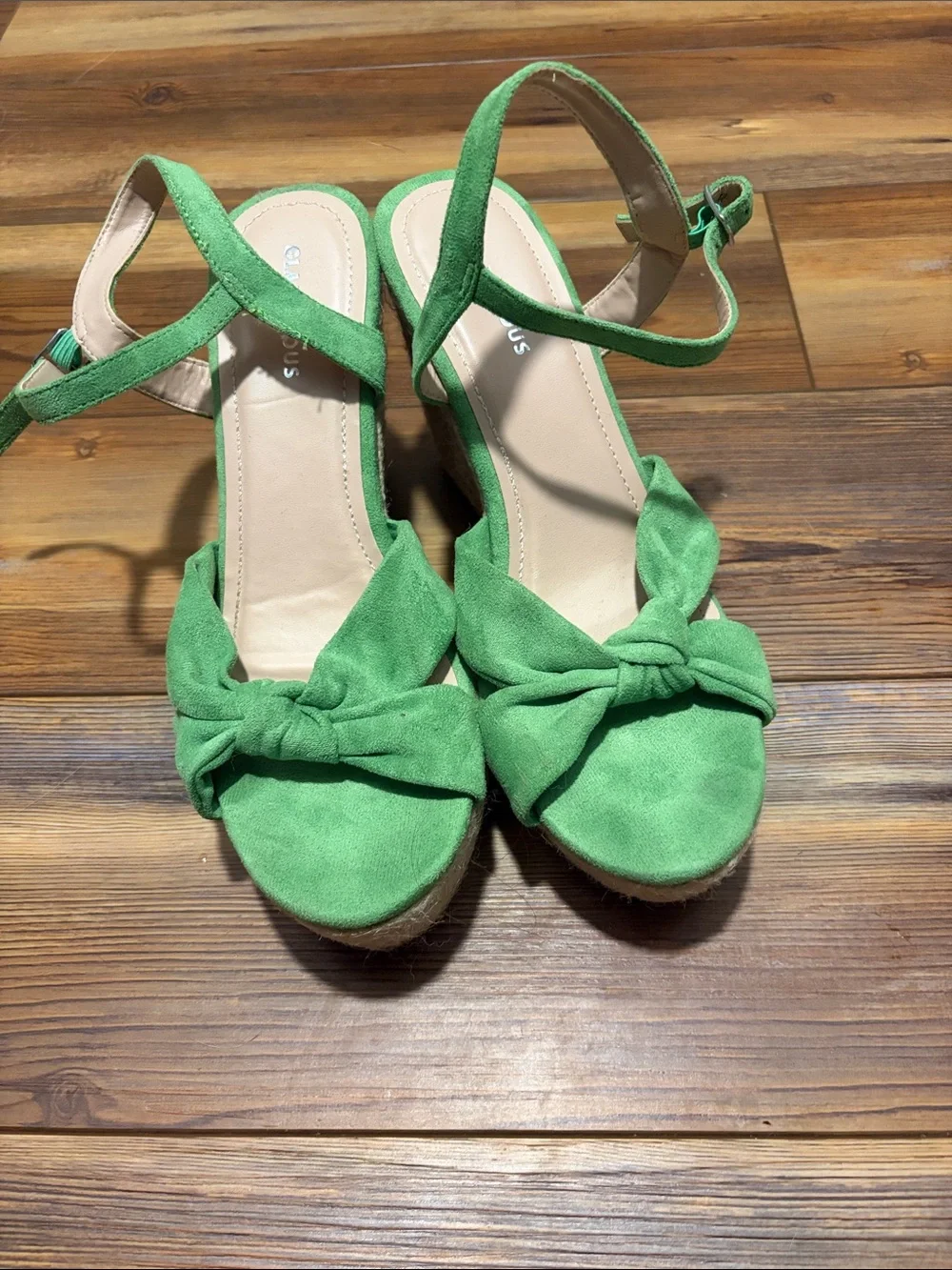Green Espadrille Wedge Sandals with Knot Detail - Women